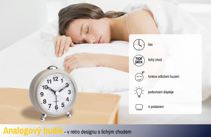 TFA 60.1030.09 - Elektronický analogový budík s tichým chodem - béžový