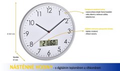 TFA 60.3048.02 - Analogové nástěnné hodiny s digitálním teploměrem a vlhkoměrem a tichým chodem