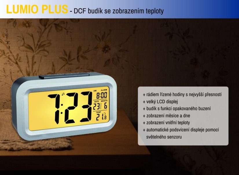 TFA 60.2553.01 - LUMIO PLUS - Rádiem řízený digitální budík s možností podsvícení - barva černá