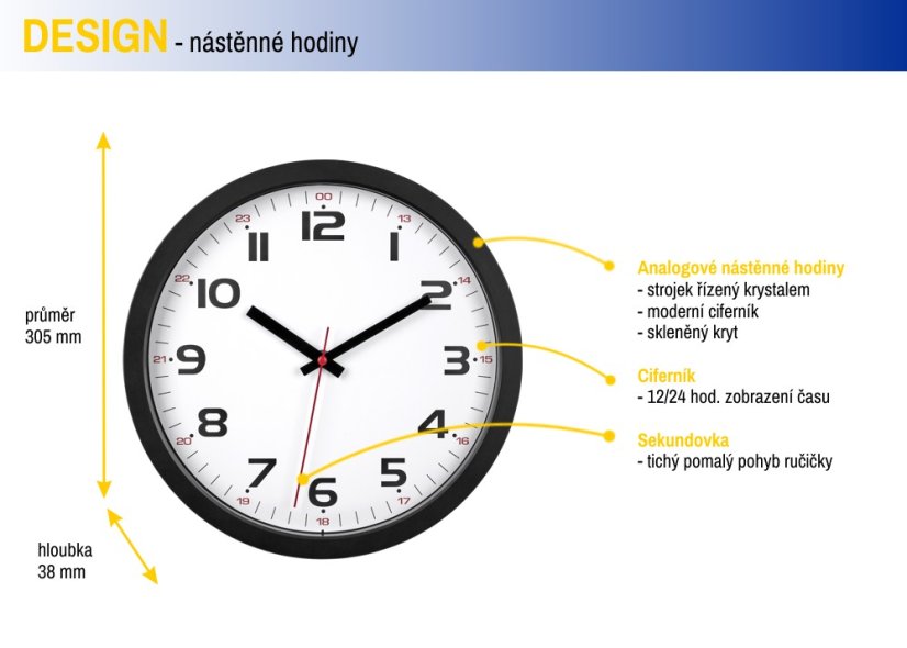 TFA 60.3050.01 - Nástěnné hodiny s tichým chodem - černé